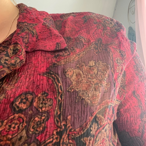 Sheer Red Paisley Button Down - Picture 2 of 5